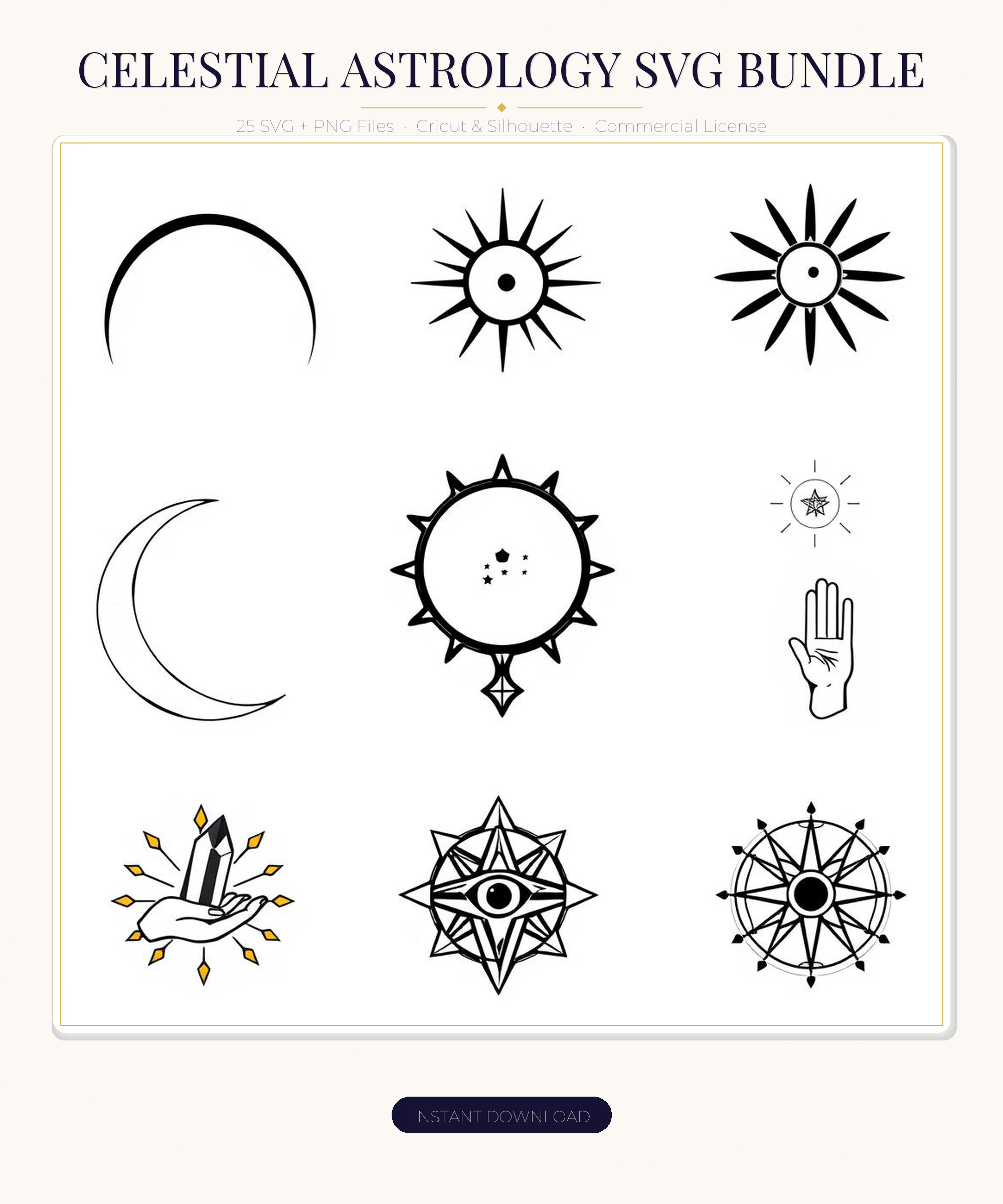 Celestial Astrology SVG Bundle | Moon Phases Tarot Symbols Cricut Cut Files
