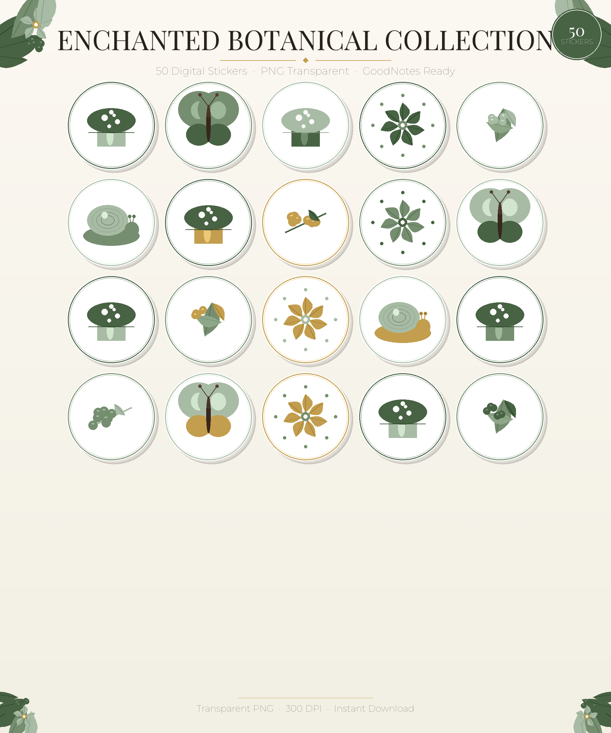 Cottagecore Mushroom Wildflower Digital Sticker